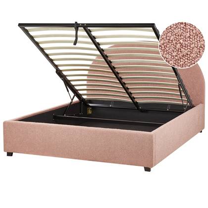 Beliani-VAUCLUSE-Bed met opbergruimte-Pastel-140 x 200 cm-Bouclé Roze