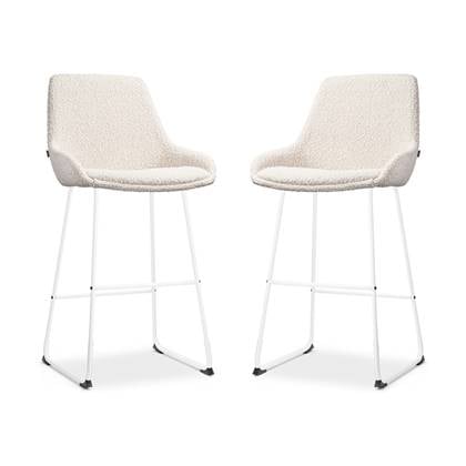 Nolon Nino-Isa Barkrukken Set van 2 - Bouclé Beige - Wit - 75 cm