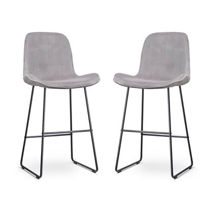 Nolon Nino-Fé Barkrukken Set van 2 Ribstof Warm Grijs - Zwart Onderstel - 75 cm - Barstoel - met Rugleuning - Stof - Keuken