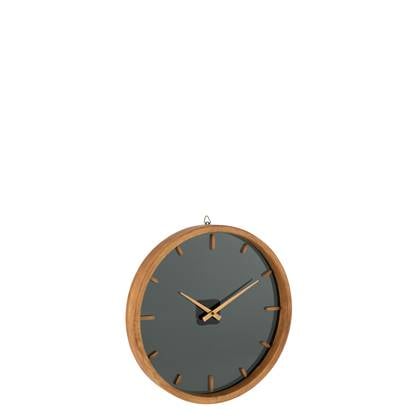 J-Line klok Rond - hout|glas - bruin|zwart - Ø 40 cm