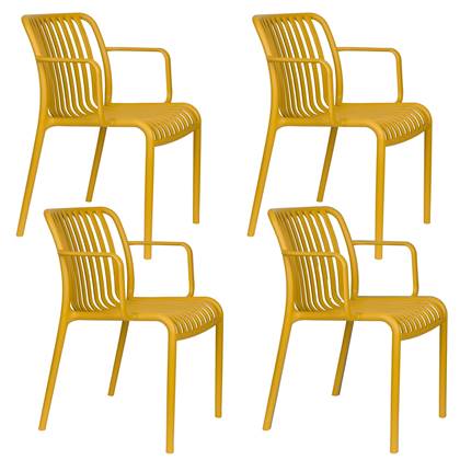 Housecraft Living Mante Tuinstoelen Armleuning Kunststof Geel - Set van 4