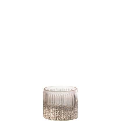 J-Line windlicht Geribbeld - glas - roze - small - 2 stuks