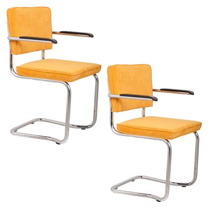 Zuiver Ridge Rib Kink Eetkamerstoelen leuning Geel - Set van 2