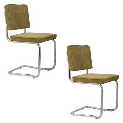 Zuiver Ridge Rib Kink Eetkamerstoelen Groen - Set van 2