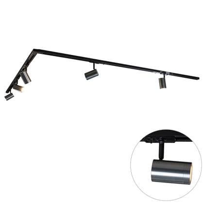 QAZQA Modern railsysteem met 5 spots gunmetal 1-fase - Iconic Jeana Grijs