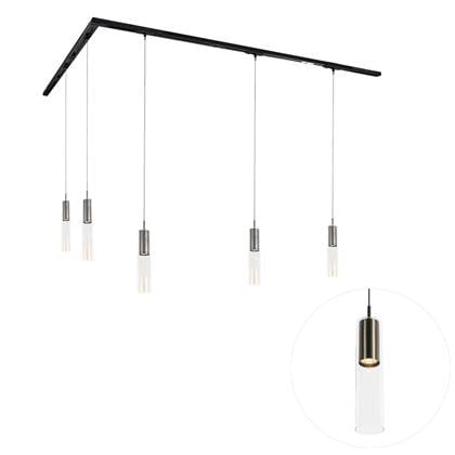 QAZQA Modern railsysteem met 5 hanglampen gunmetal 1-fase - Iconic Grijs