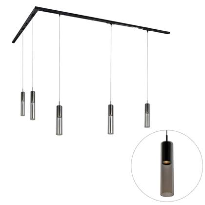 QAZQA Modern railsysteem met 5 hanglampen 1-fase - Iconic Lloyd Zwart