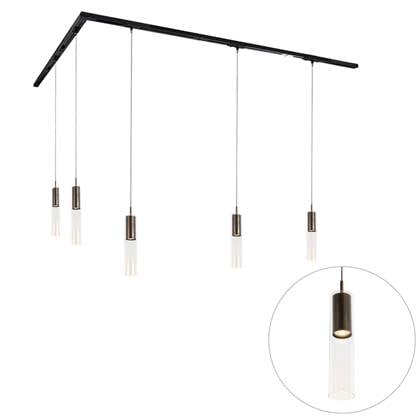 QAZQA Modern railsysteem met 5 hanglampen donker 1-fase - Brons