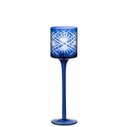 J-Line theelichthouder op voet Santorini - glas - blauw - small