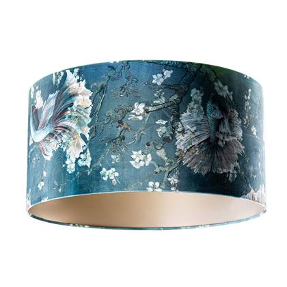 QAZQA cilinder velours - Klassieke Lampenkap - Ø 50 cm - Blauw -