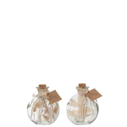 J-Line decoratie fles Gedroogde Bloemen - glas - naturel - small - 2 stuks