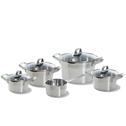 BK Premium+ Pannenset - 5 delig - Veilig afgietsysteem Zilver