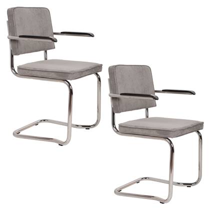 Zuiver Ridge Rib Kink Eetkamerstoelen leuning Licht - Set van 2 Grijs