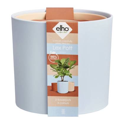 Elho Lex Pott set van 3 - Bloempotten voor Binnen - 100% Gerecycled Plastic - Ø 11. 13 en 14 cm - Hemelsblauw