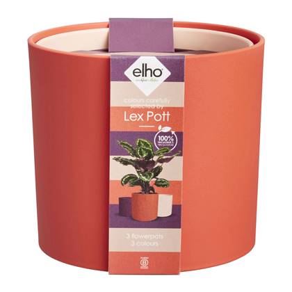 Elho Lex Pott set van 3 - Bloempotten voor Binnen - 100% Gerecycled Plastic - Ø 11. 13 en 14 cm - Koraalrood