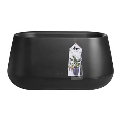 Elho Pure Cone Long Wheels 75 - Grote Plantenbak voor Binnen en Buiten - Gemaakt van Gerecycled Plastic - L74.0 x H35.8 cm - Zwart