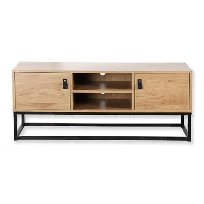 TV-meubel met 2 deuren en centrale nis, Eikenlook - L120 cm