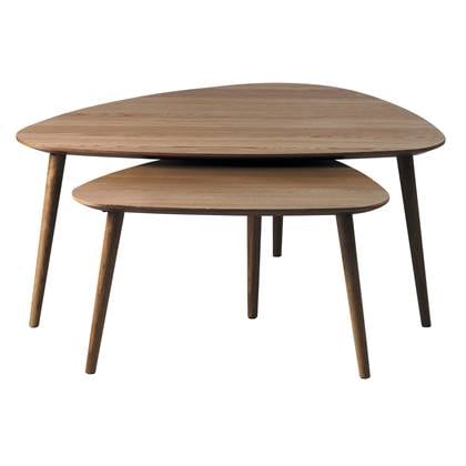 Giga Living - Salontafel Eikenhout Driehoek - Set van 2 - Donkerbruin