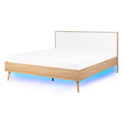 Beliani-SERRIS-Tweepersoonsbed LED-Wit-140 x 200 cm-Vezelplaat Bruin