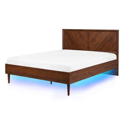 Beliani-MIALET -Bed LED-Donkere houtkleur-140 x 200 cm-Vezelplaat Bruin