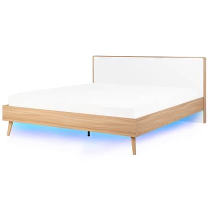 Beliani-SERRIS -Tweepersoonsbed LED-Lichte houtkleur-180 x 200 cm-MDF Bruin