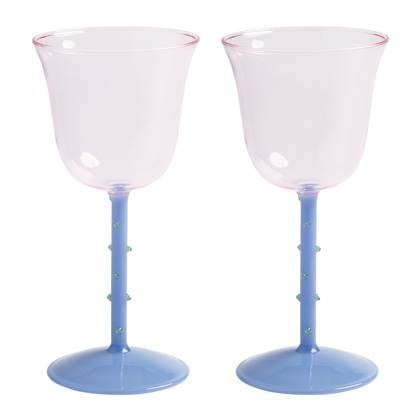 &k amsterdam Dot Wijnglas - Roze - Set van 2