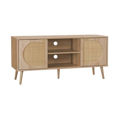 Sweeek  TV-meubel met hout en afgerond rietdecor 120 cm
