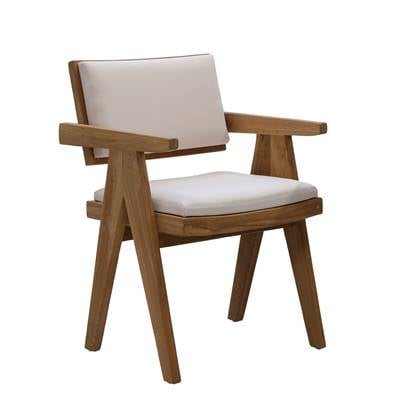 DÉJA Living - Eetkamerstoel Teakhout Incl. Arm - Stoffen Zitting - Lowen - Set van 2
