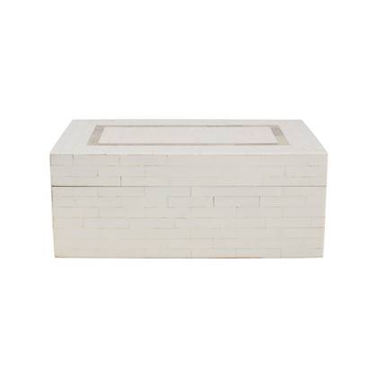 vtwonen Opbergbox met Deksel - Rechthoekige Opbergdoos - Wit Gestreept - Hars - 30x18x12cm