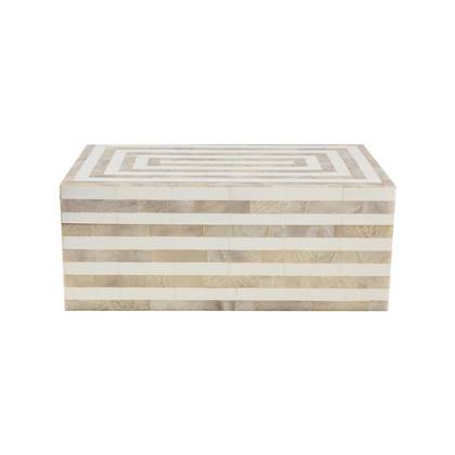 vtwonen Opbergbox met Deksel - Rechthoekige Opbergdoos - Wit Gestreept - Hars - 30x18x12cm