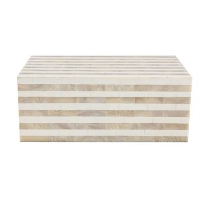 vtwonen Opbergbox met Deksel - Rechthoekige Opbergdoos - Wit Gestreept - Hars - 30x18x12cm