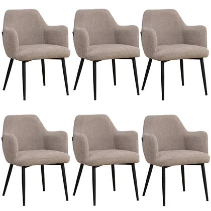 Bronx71® Scandinavische eetkamerstoel Lars taupe gerecyclede stof - Eetkamerstoelen set van 6