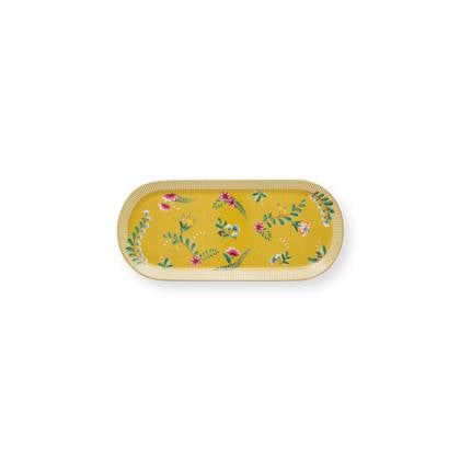 Pip Studio La Majorelle Yellow - cakeschaal - 33.3 x 15.5cm - rechthoekig gele serveerschaal - bloemen