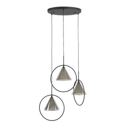 Hanglamp Grijs 3-Lichts Getrapt - Glas - 45x45x180 cm - Hanglamp Ring Tapse Kap - Giga Meubel