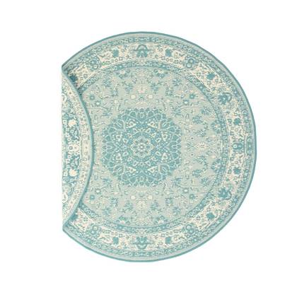 Tapeso Rond Vintage buitenkleed - Flip Agnes turquoise - 200 cm rond Antraciet