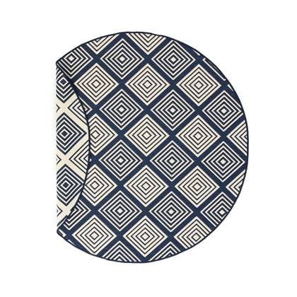 Tapeso Rond Buitenkleed ruit - Flip Gem donker - 200 cm rond Blauw