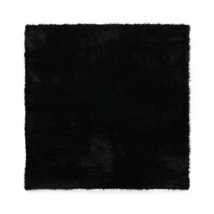 Tapeso Vierkant hoogpolig vloerkleed velvet - Posh zwart - 120x120 cm