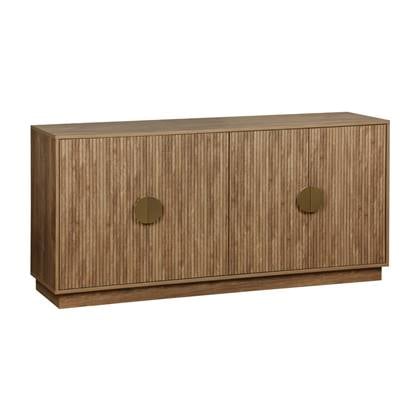 sweeek - Exotisch 4-deurs dressoir, gegroefd mangohout effect, vergulde metalen handgrepen, b 160 x d 40 x h 75cm