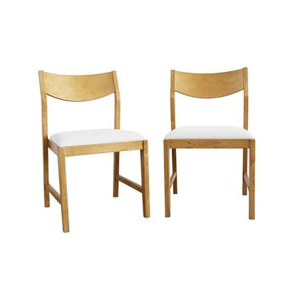 sweeek - Stoel van heveahout en beige stof (set van 2)