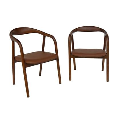 sweeek - Hevea hout en kunstleren fauteuils (Set van 2) Bruin