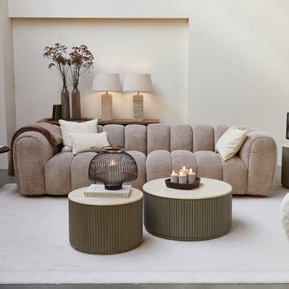 Riviera Maison Vicenza Lounge Sofa 3,5S Taupe - Polyester, Dennehout - Taupe - 218.0x246.0x158.0 cm