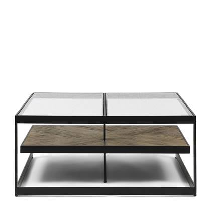 Rivièra Maison - Tijdloze Koffietafel in Eiken, Staal en Glas met Formaat 90x90x40 cm