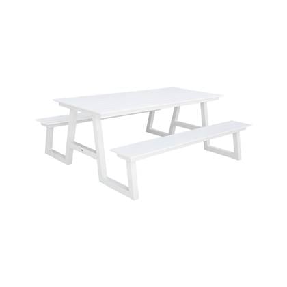 sweeek - Picknicktafel ana van aluminium met 2 witte banken, 6 plaatsen, 199,8 x 173 x 75,8 cm