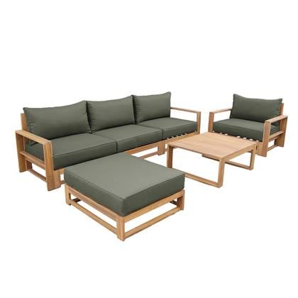 sweeek - Tuinset van hout voor 5 personen - mendoza - bank, fauteuils en salontafel van acacia, 6 modulaire elementen, design