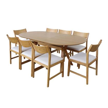 sweeek - Uitschuifbare ovale eettafel, 160-200 cm + 8 stoelen van