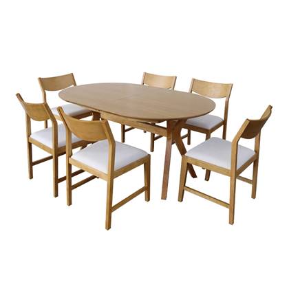 sweeek - Uitschuifbare ovale eettafel, 160-200 cm + 6 stoelen van