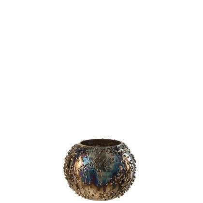 J-Line theelichthouder Lise - glas - bruin|goud - small