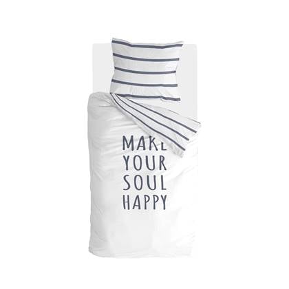 Walra - Dekbedovertrek Happy Wake Up - 140x220 - Wit | Blauw Blauw, Wit