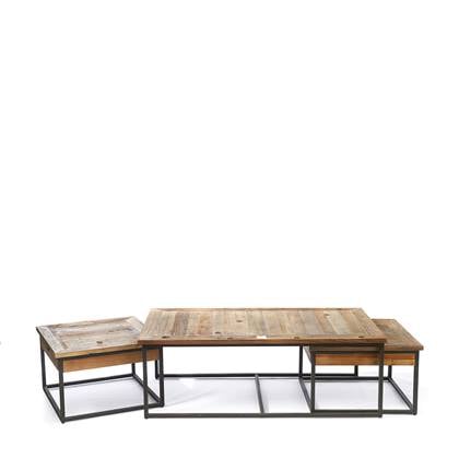 Rivièra Maison - Elegante Set van Koffietafels in Gerecycled Elzenhout, Staal, Rectangulair 130x70|60cm