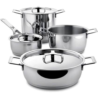 Alessi Pannenset Pots&Pans - AJM100S7 - door Jasper Morrison - 4 Delig Zilver